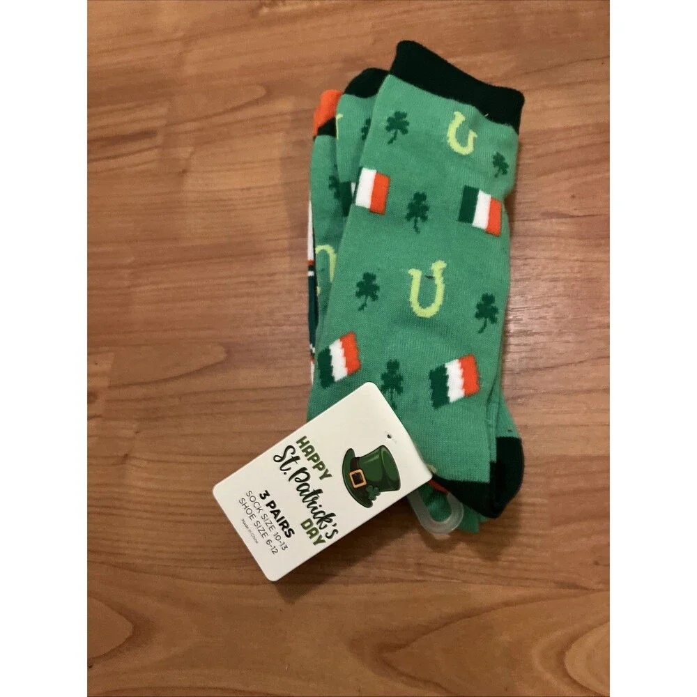 St. Patrick's Day Novelty Socks 3 Pairs Shoe Size 6-12 & 10-13